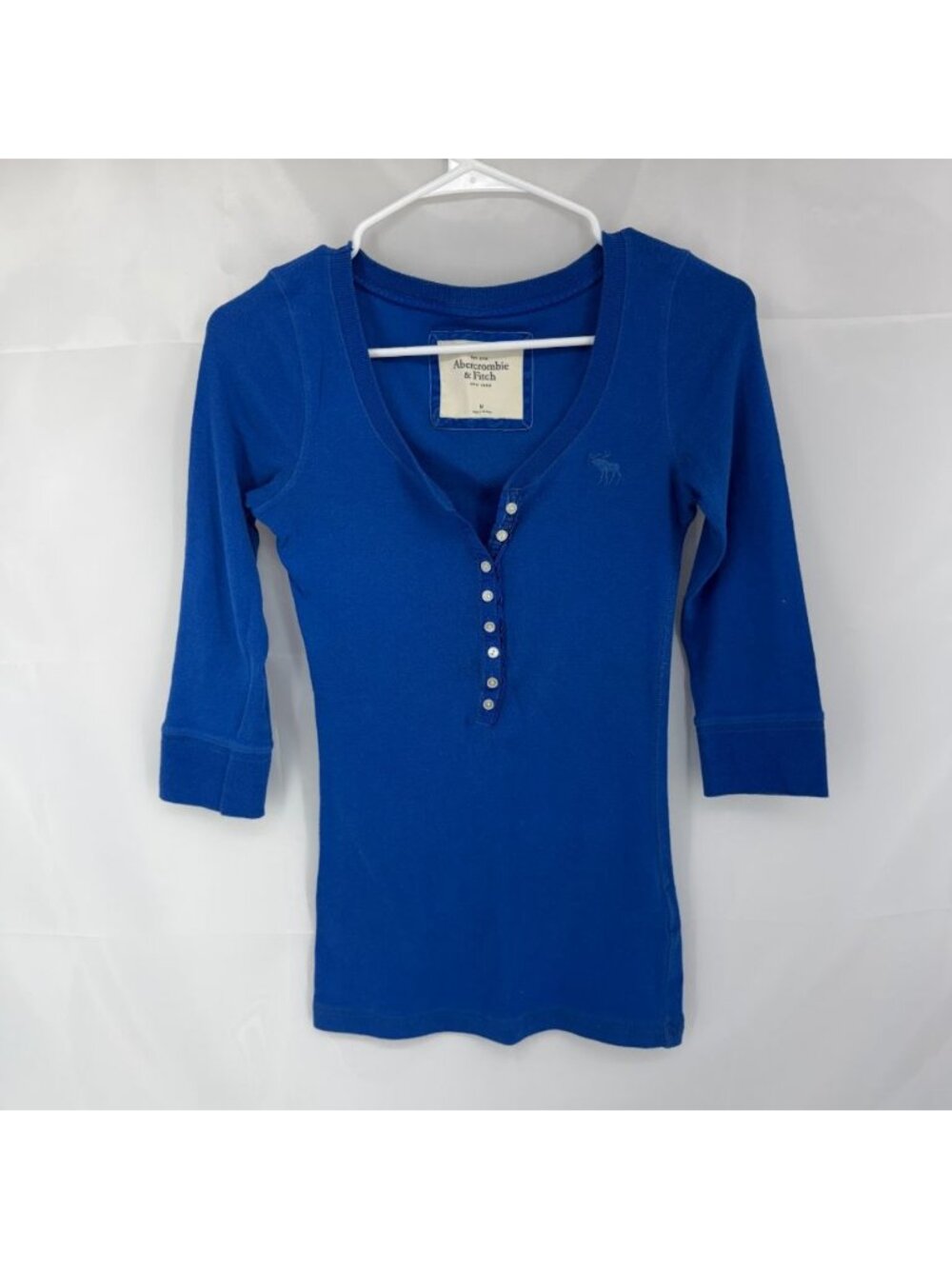 Abercrombie & Fitch Women M Henley Top Bella Swan 3/4 Sleeve Blue VTG Y2K Style